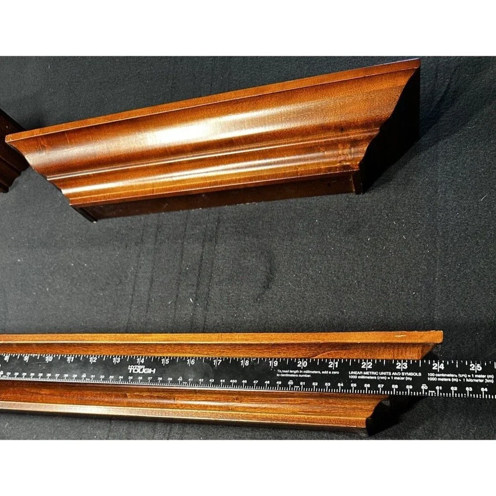 Vintage Floating Beveled Wood Shelf Crown Moulding-Set Of 3